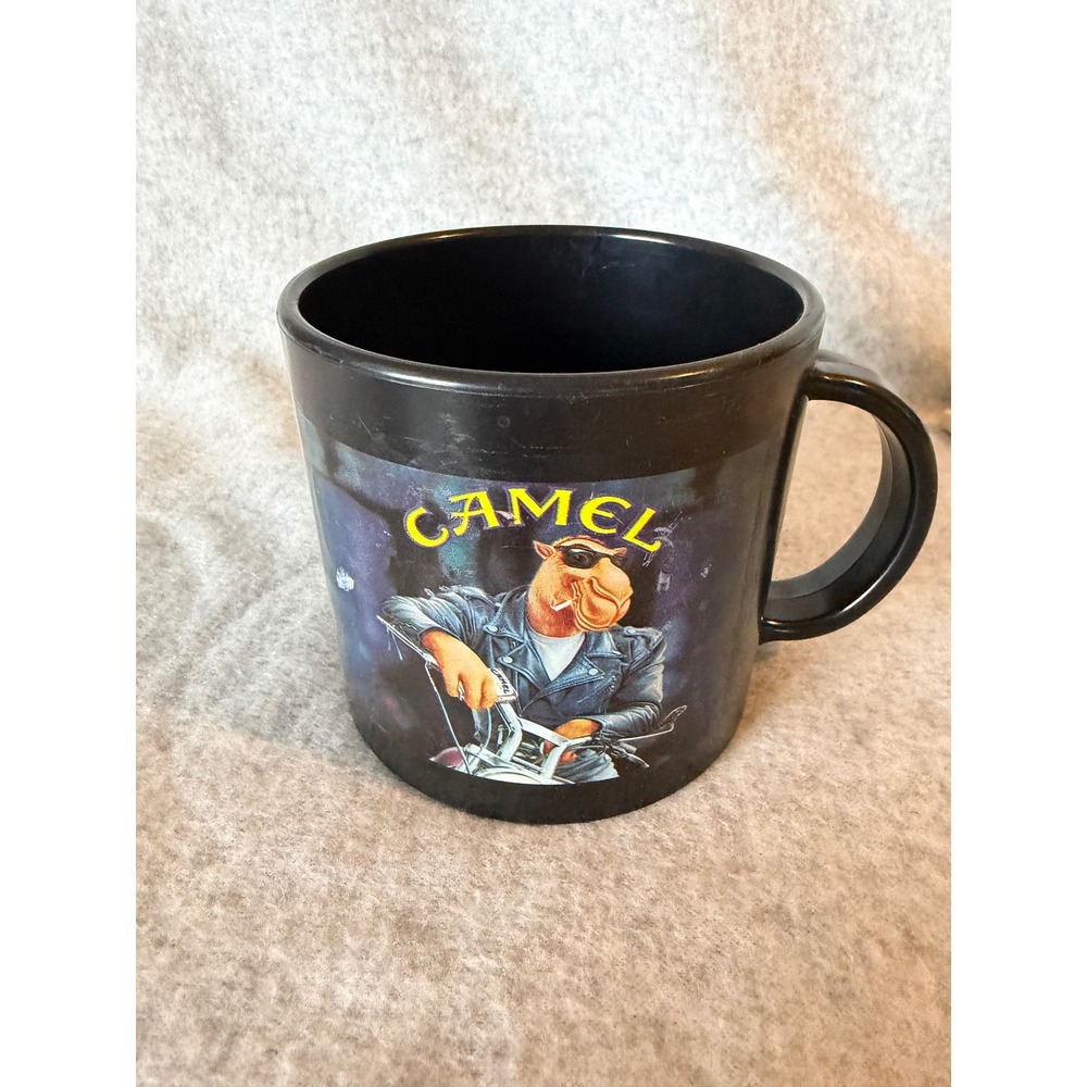 Vintage Camel Joe Cigarettes Plastic Coffee Mug Motorcycle Joe Camel Black Cup